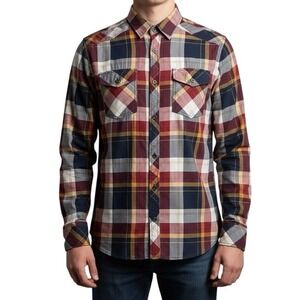 BKE Western Shirt Men's SZ Large Button-Up LS Plaid Flap Pockets Standard Fit